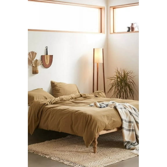 Pavish Export Linen Bedding Set In Brown With Buttons Organic Bedding Bed Set For Couple 2 Pillow Sham Twin