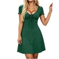 thumbnail image 6 of SOOMLON Milkmaid Dresses for Women Plus Size Tunic Short Sleeve Dress Twist Front Mini Dresses Casual Vacation Outfits, 6 of 8