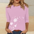thumbnail image 2 of Pxiakgy Womens Tops Dandelion Print 3/4 Sleeves Crew Neck Shirts Loose Fit Cute Graphic Tees Causal Blouse Casual Boho Clothing Plush Collar Cuffs Christmas Print Loose Long Sleeved T Shirt Pink Xxl, 2 of 4