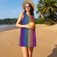 thumbnail image 3 of Naloa Leopard Neon Rainbow Gradient Print Women's Summer Spring Casual Beach Sundress,Vacation Sleeveless Tank Crewneck Loose Dresses, 3 of 7