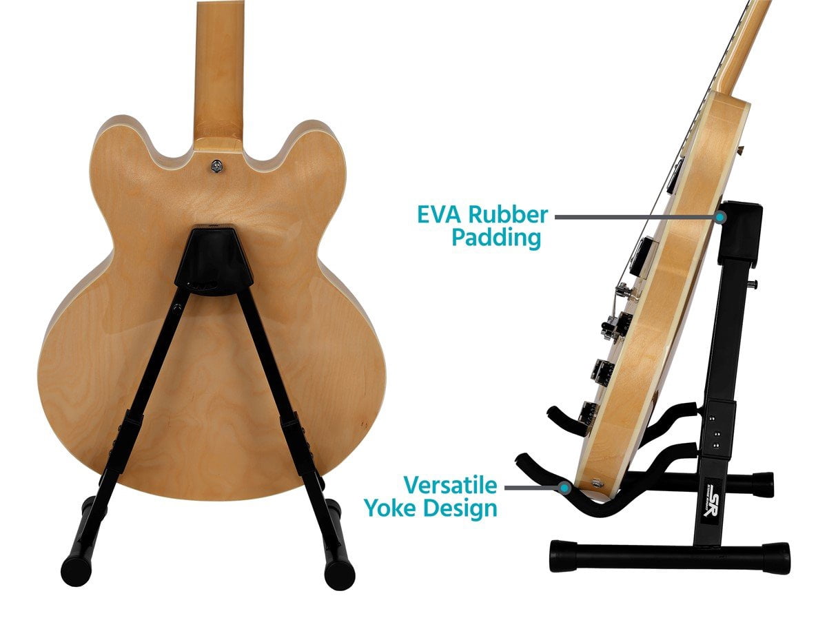Monoprice A-Frame Stand for Electric, Acoustic, and Bass Guitars, Universal Guitar Stand, Adjustable Locking Pin, Versatile Yoke Design, EVA Rubber Padding, Triple-Fold Design - Stage Right Series