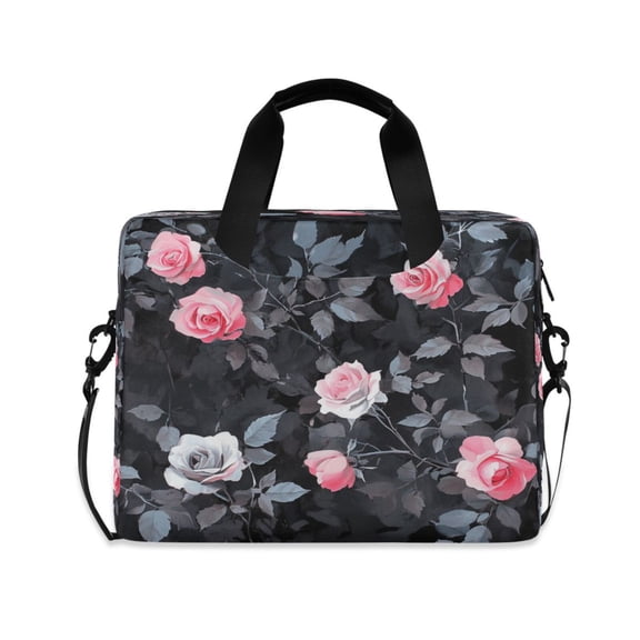 16inch Laptop Briefcase, Business Laptop Bag with Detachable Strap & Padded Compartment, Water-Resistant Polyester,Many Pink Roses