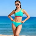 thumbnail image 7 of TrendOFT Girls Two Piece Swimsuit One Shoulder Sporty Bikini with Chest Pad Color Block Swimwear For Beach Pool Surfing Girl Bathing Suit Mint Green 13-14 Years, 7 of 7