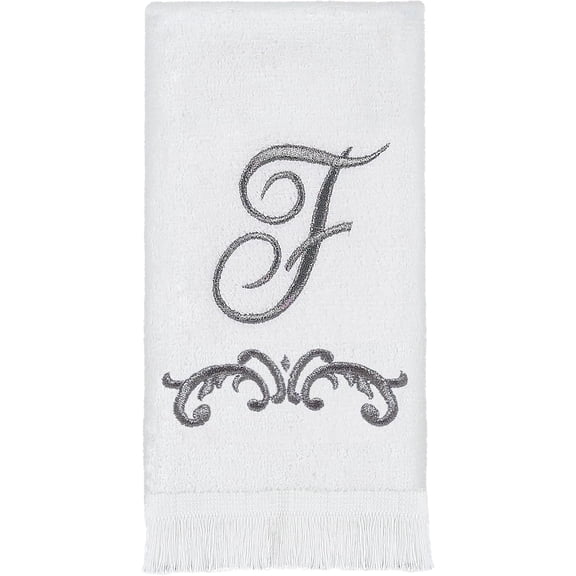 KLYNE- Avanti Monogram Fingertip Towel F Scroll White Pewter