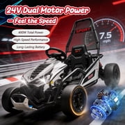 Track Seven 24V Electric Go Kart for Kids, Drift Cart with 400W Motors, Max 7 Mph, Protective Roll Cage, Metal Frame, 5-Point Harness, Bluetooth, 24V Ride on Toy Car Kart for Kids Aged 6+, Black