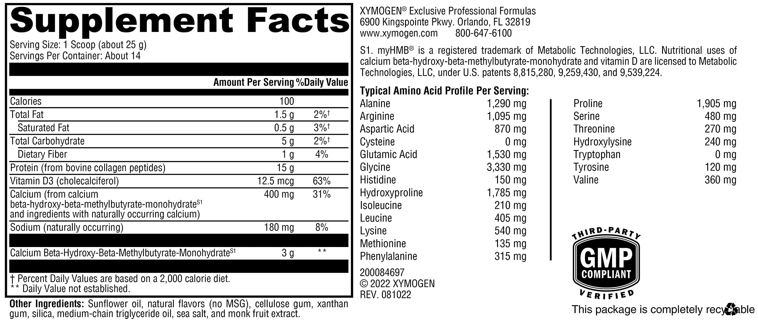 XYMOGEN FIT Lean Food Collagen - Muscle Recovery & Connective Tissue Support - Collagen Peptide Protein Powder - With HMB & Vitamin D3 - Vanilla - 14 Servings (13.83 oz)