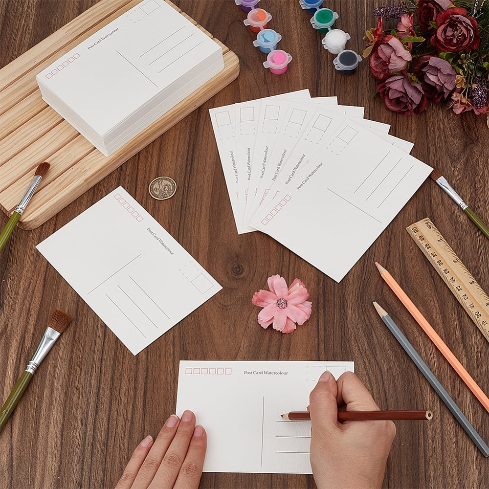 50Pcs Rectangle Blank Watercolor Paper Post Card White 150x100x0.3mm