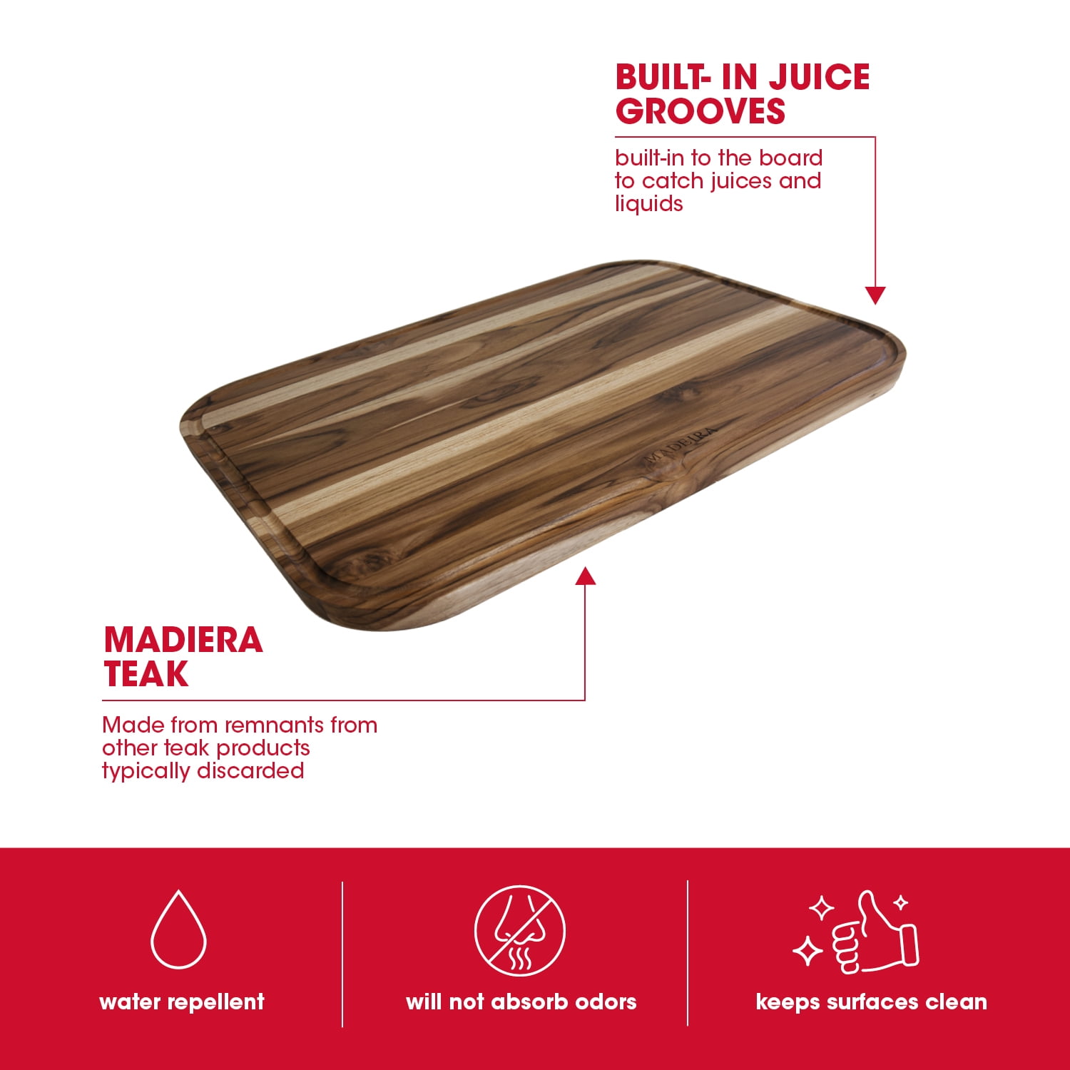 Madeira Cutting and Carving Board, Teak Edge-Grain, 20" x 14"