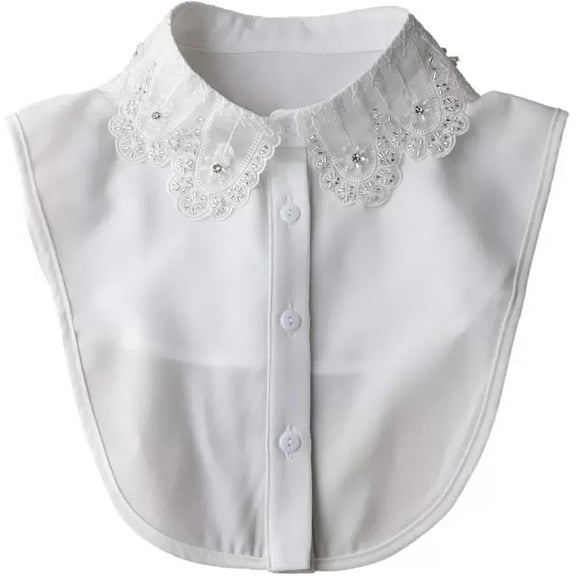 Camicover Elegant Pearl Detachable Fake Collar Half Shirt Blouse Dickey Collar Faux False Collar Elegant for Women Girls