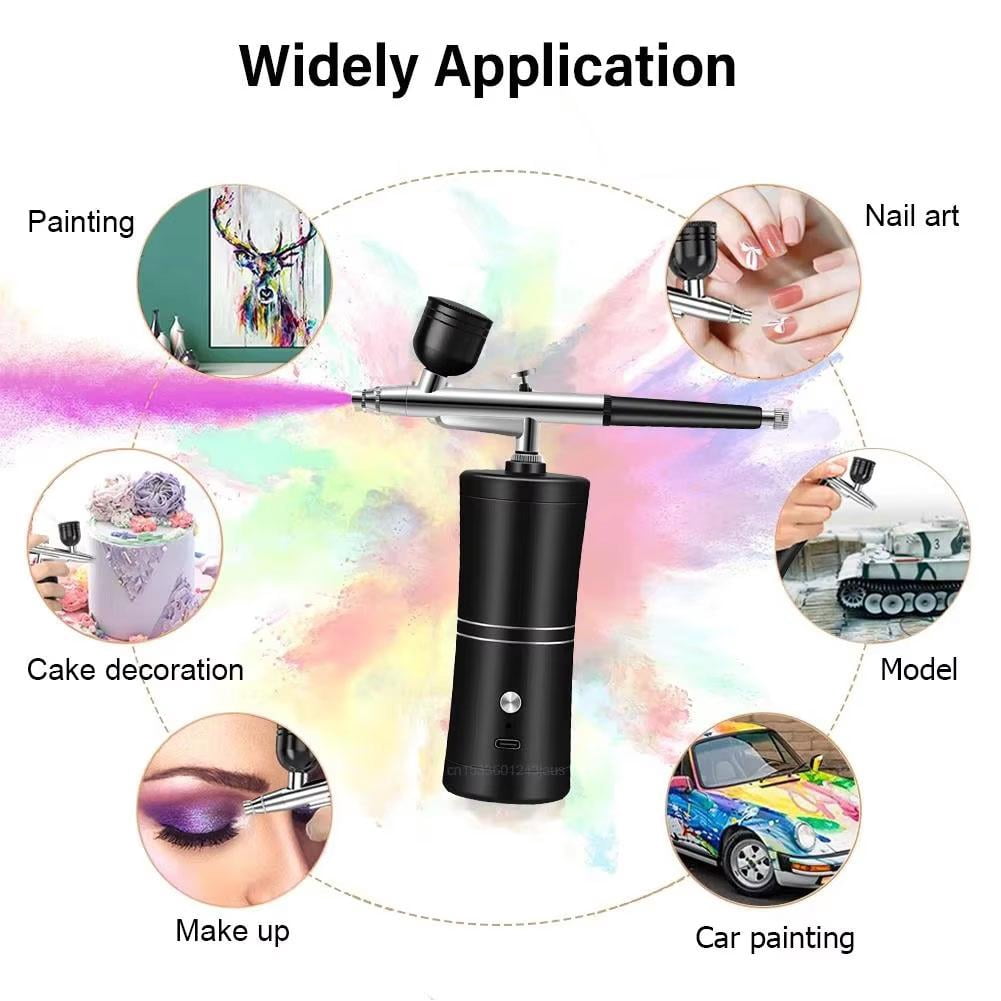 Cordless Portable Kit, 0.3mm Fine Nozzle with USB Rechargeable Battery, Adjustable Airflow for Model Painting, Makeup, Cake Decorating & Crafts