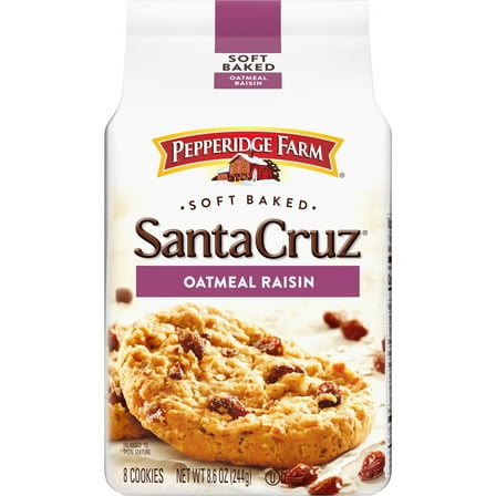 Pack of 2 Pepperidge Farm Santa Cruz Soft Baked Oatmeal Raisin Cookies, 8.6 oz Bag (8 Cookies)