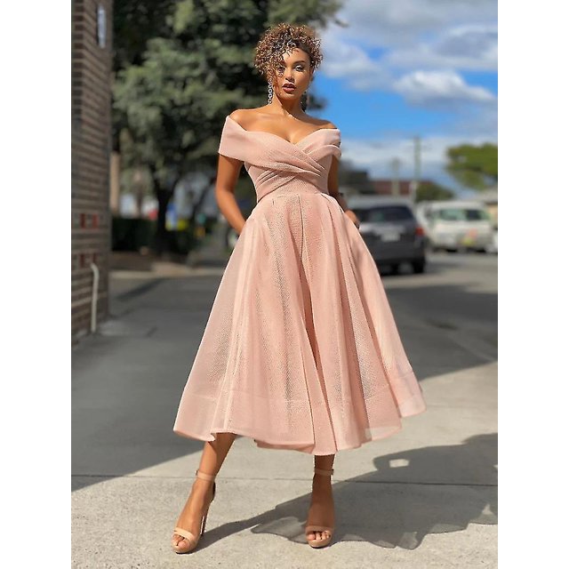 Vestido elegante De fiesta De noche con hombros descubiertos, corte en A, para invitados De Boda, vestido De cumpleaños para cóctel, Vestidos De Novia