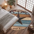 thumbnail image 3 of Blue Brown Texas Star 3ft Round Rug, Retro Country Star Farmhouse Wooden Non-Skid Rubber Backing Large Area Rugs - Living Room Bedroom Home Office, Indoor Floor Mat Carpets Washable Rug, 3 of 9