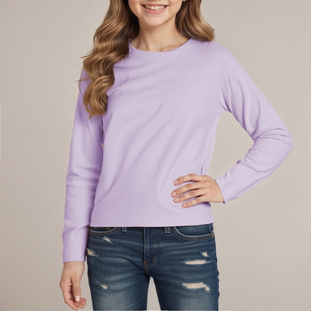 T-shirt à Manches Longues pour Filles, Col Rond, en Coton, Taille 5-6 Ans