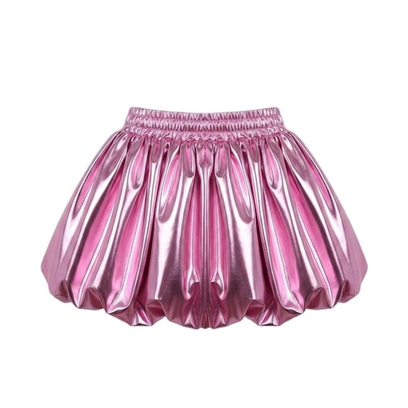 WMTBSRSW Christmas Girls Metallic Puffy Skirt Kids Shiny High Waist A Line Mini Skort with Built in Shorts Party Dance Pink 10-11 Years