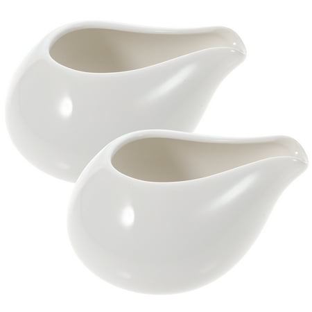 

NUOLUX Gravy Boat Ceramic Sauce Safe Creamer Pourer Boats Serving Food Microwave Ladle White Small Stand Saucer Tray Bowl