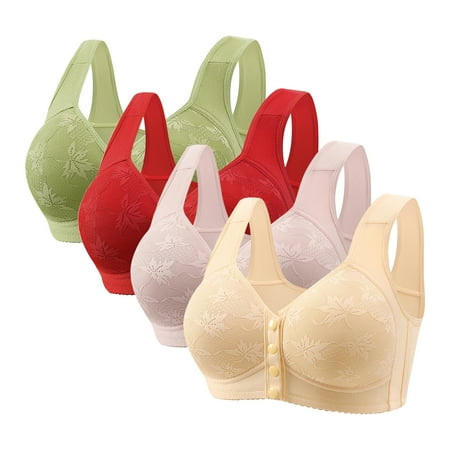 4 Pack Daisy Bras for Older Women  Seniors Wireless Front Closure Push Up Bras Plus Size Full Coverage Comforta Everyday Bra
