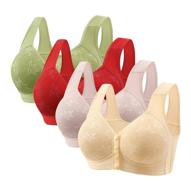 Timegard Seamless Bras for Women 4pc Front Closure Button Lace Full Coverage Support Comfy Seniors Bras