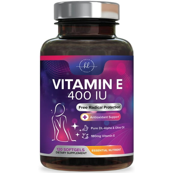 Vitamin E 400 IU (180 mg) - Powerful Hair & Skin Support Supplement - dl-Alpha VitaminE Immune Health Support with Antioxidants - Bottled in USA, Easily Absorbed, Non-GMO & Gluten Free - 120 Softgels