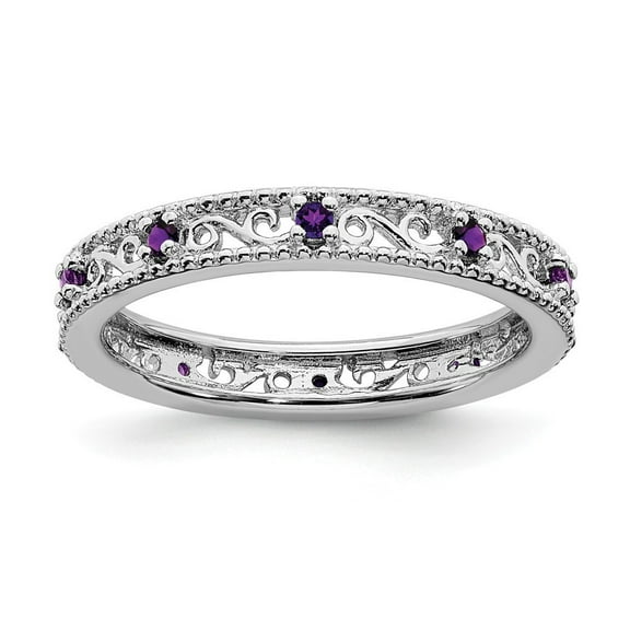 3mm Sterling Silver Stackable Amethyst Ring - .19 cwt - Size 9