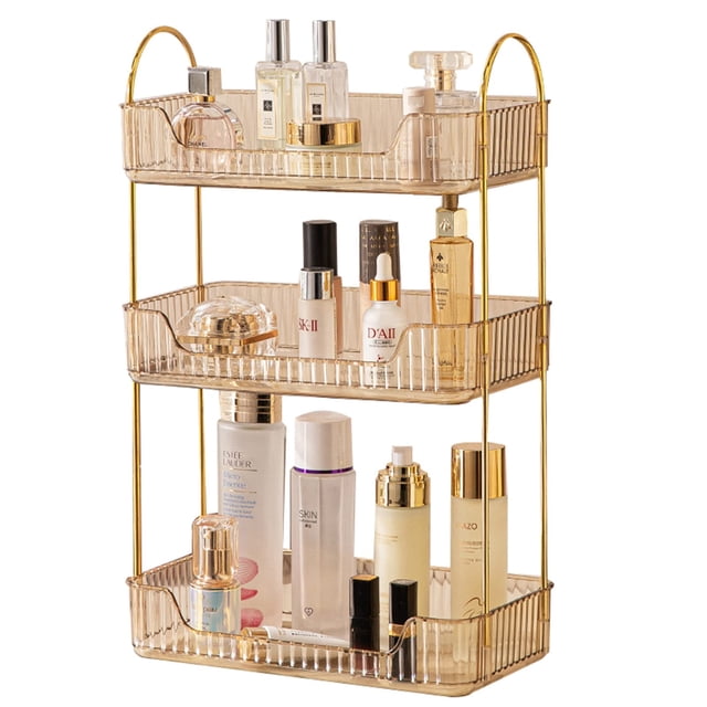 Organizador de mostrador de baño Shuang Qing de 3 niveles, plástico dorado