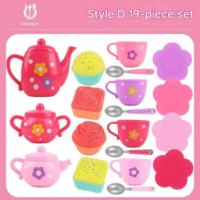 19-Piece Red Plastic Tea Set for Kids 4-6 Years: Educational Pretend Play Kitchen Toy with Safe Durable Material, Ideal Birthday Gift for Girls' Imaginative Role Play – Export Quality, Not for