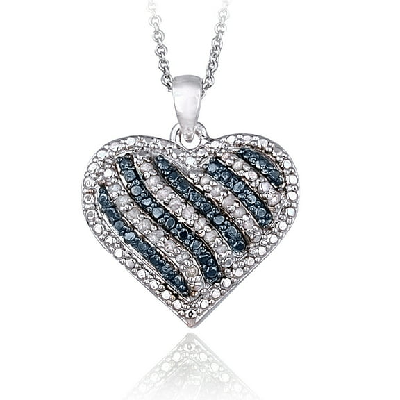 0.50ct Blue & White Diamond Striped Heart Pendant Necklace