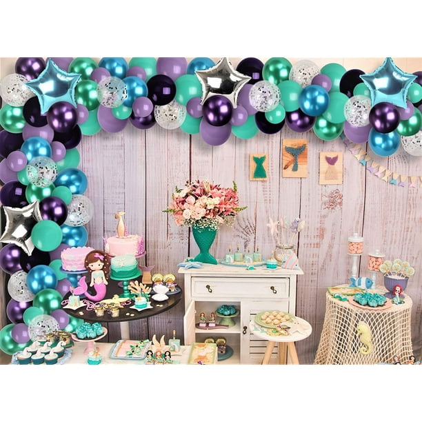 Guirlande de ballon sirène ensemble de décoration de fête de sirène, 12''  10'' 5'' confettis vert violet queue en latex