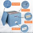 thumbnail image 3 of Vinyl Record Storage Box for + Single LPs Stackable Albums Linen Crate with Lid Collapsible Long Play Music Collection Holder Document File Folder Cabinet Organizer with Handle, 3 of 7