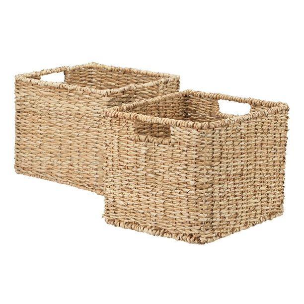 Mainstays Woven Buri Small Storage Cube Basket With Handles And Chalkboard Tag Set Of 2 Com Mainstays Woven Buri Small Storage Cube, Storage Cube Baskets Boxes