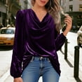 thumbnail image 4 of Breezora Ladies Gold Deep V Neck Long Sleeve T-Shirt Top Casual Fall Winter Soft Stretch Daily Wear Blouse XXXL Size Purple, 4 of 5