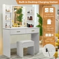 thumbnail image 4 of Vanity Desk with Mirror and Lights, Makeup Vanity with 2 Drawers and 6 Storage Shelves, 3 Lighting Modes Adjustable Brightness, Vanity Set with Cushioned Stool for Bedroom, 4 of 7