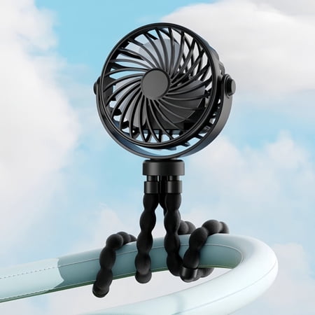 Lantu Black Flexible Tripod Mini Fan, 360° Rotatable USB Rechargeable Portable Fan with 3 Speed Settings, Octopus Clip Fan for Bike, Desk, Travel