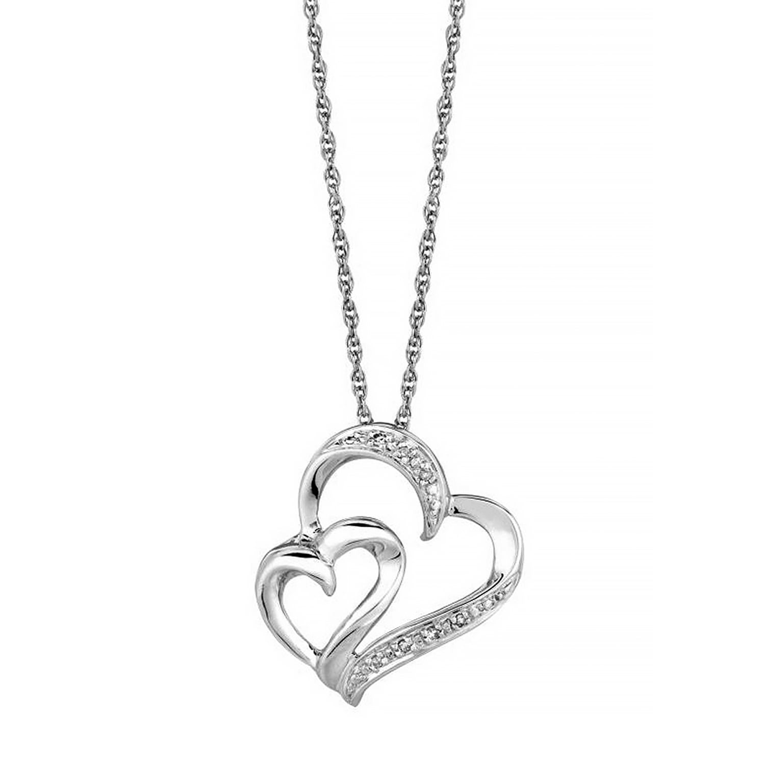 925 Sterling Silver Diamond 0.03ct Heart in Heart Love Charm Necklace 18"