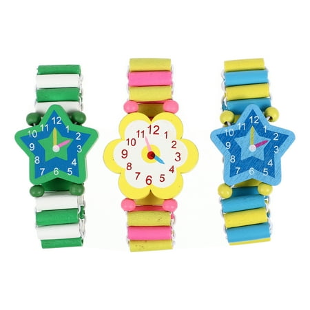 

NUOLUX 3PCS Per Set Random Style Wooden Cartoon Simulation Wristwatch Child Bracelet Watch for Srudents Children Gift Choice