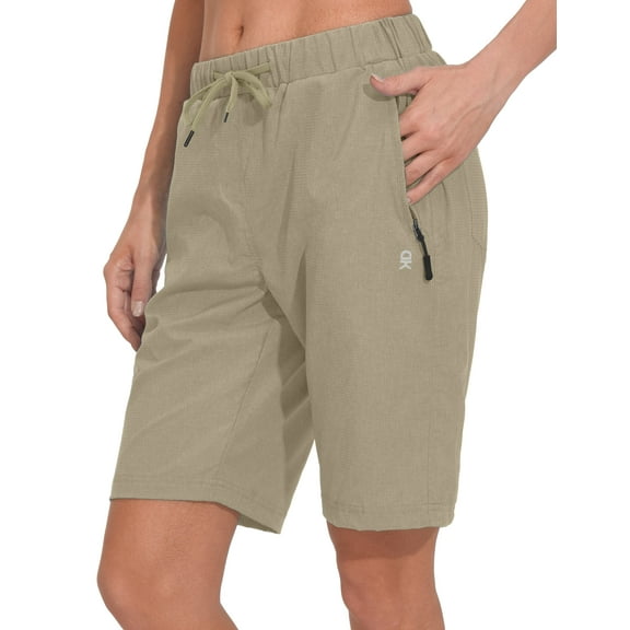 Little Donkey Andy Women's Lightweight Breathable Hiking Shorts, Quick-Dry Golf Shorts with Zipper Pockets, Air-Holes Tech Spray Green Heather M