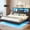 Black&Full Size, variant on King Size Floating Bed Frame with Charging Station&LED Lights, LED King Metal Platform Bed with Storage Headboard, No Box Spring Need, Black