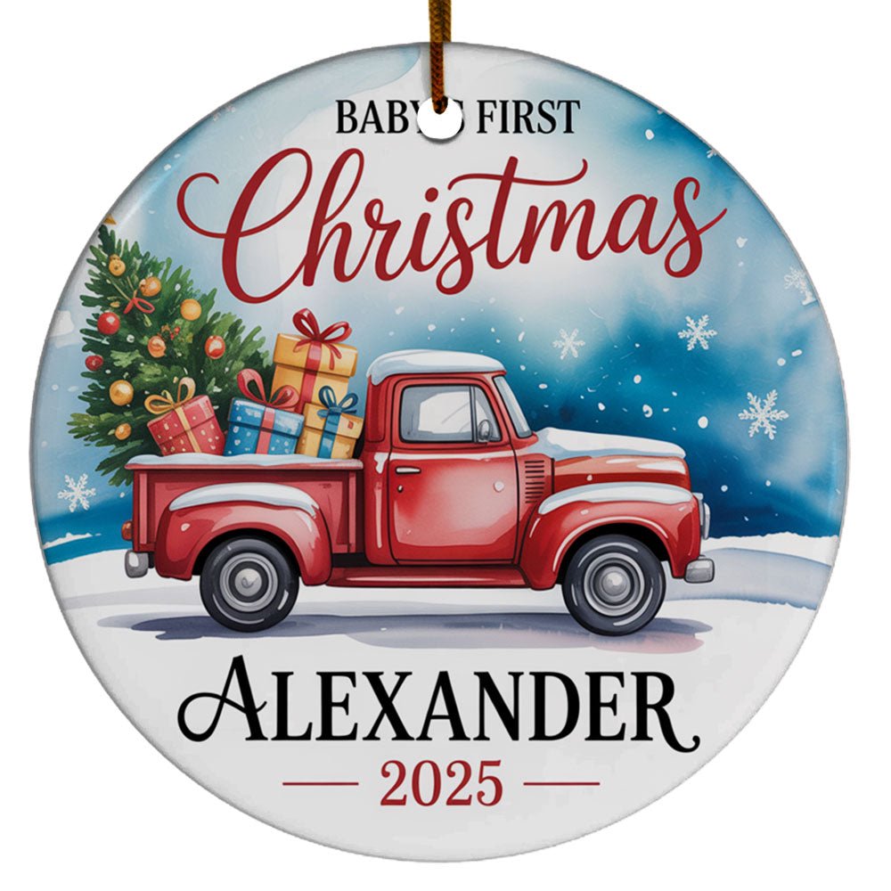 Red Truck Baby's First Christmas 2025, Red Truck Baby Boy First Christmas Ornaments Gifts for Dad Mom, Red Truck Baby's First Christmas Ornament