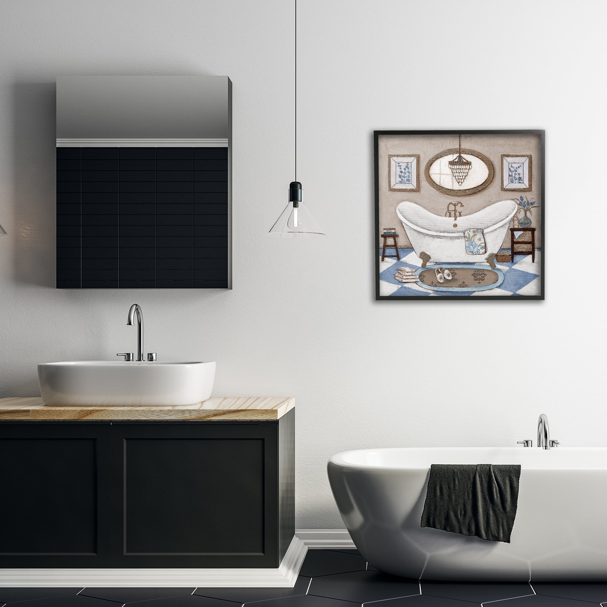 Stupell Industries Checkered Relaxing Bathtub Black Framed Giclee Art, design by Janet Tava