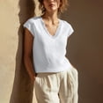 thumbnail image 6 of cocolona Linen T-shirts for Women Summer Lace V Neck Cap Sleeve Tops Fashion Casual Loose Tees Blouses, 6 of 7