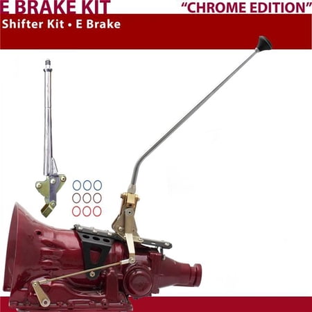 American Shifter TH200 Shifter Kit 23 in. E Brake Chrome Dual Shift 11 Handle Ringed Knob for D1800