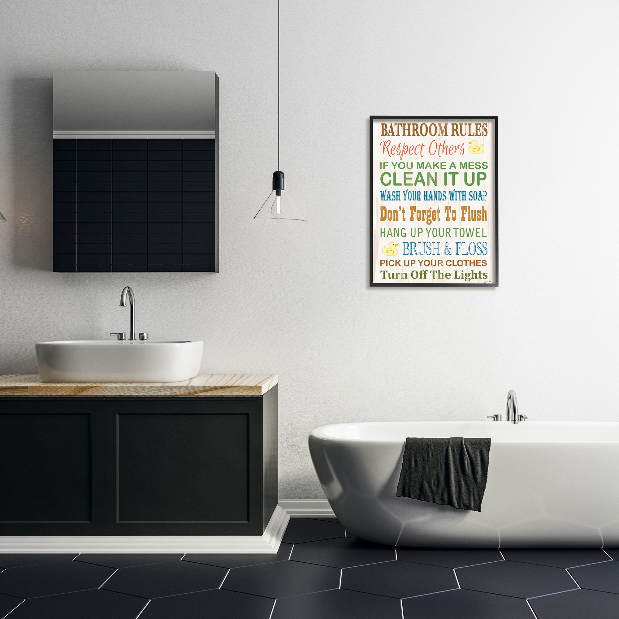 Stupell IndustriesStupell Industries Rules Typography Rubber Ducky Bathroom Wall ArtFramed Wall Art by Janet White