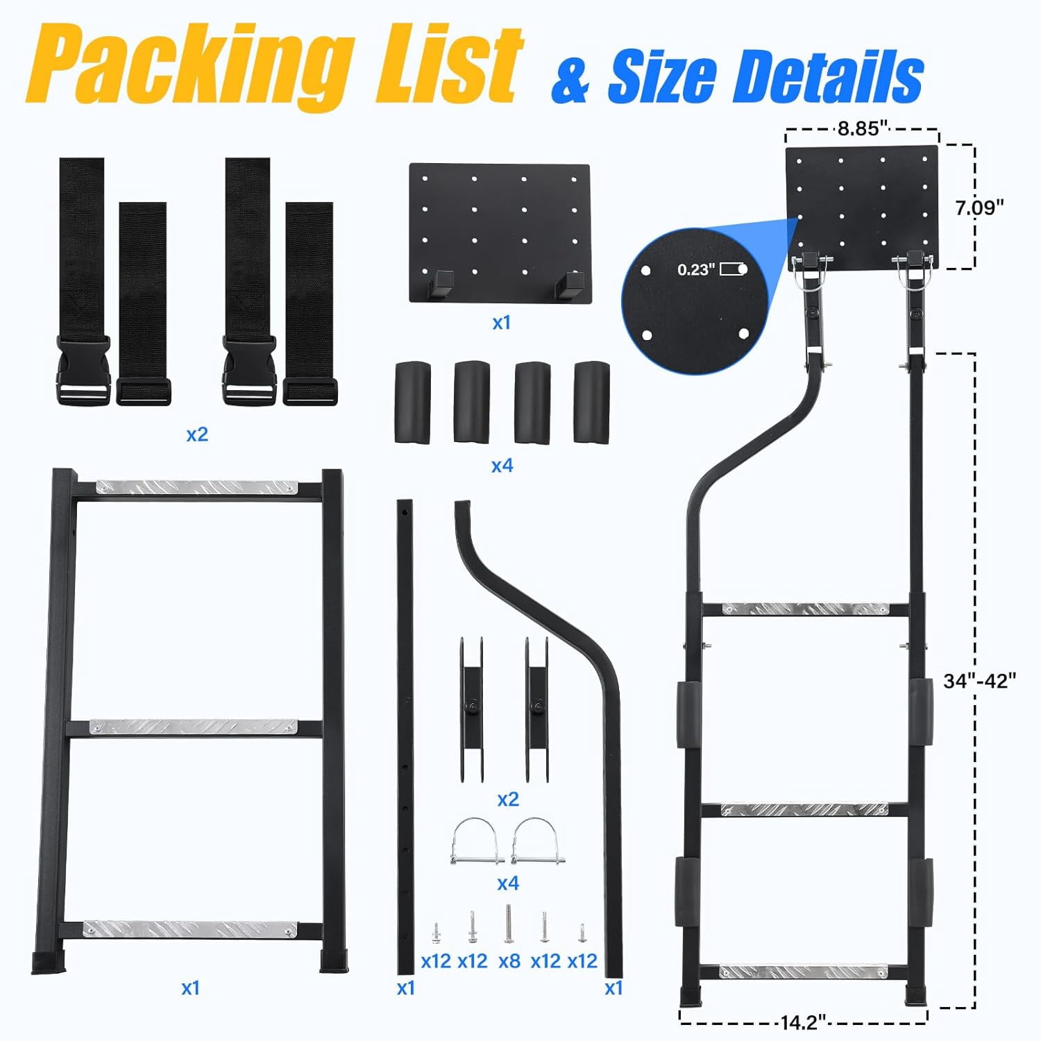 LCOKEIY Truck Tailgate Ladder, Pickup Tailgate Rack with Aluminum Step Grip Plates, Steel, Capacity 300 lbs, Black