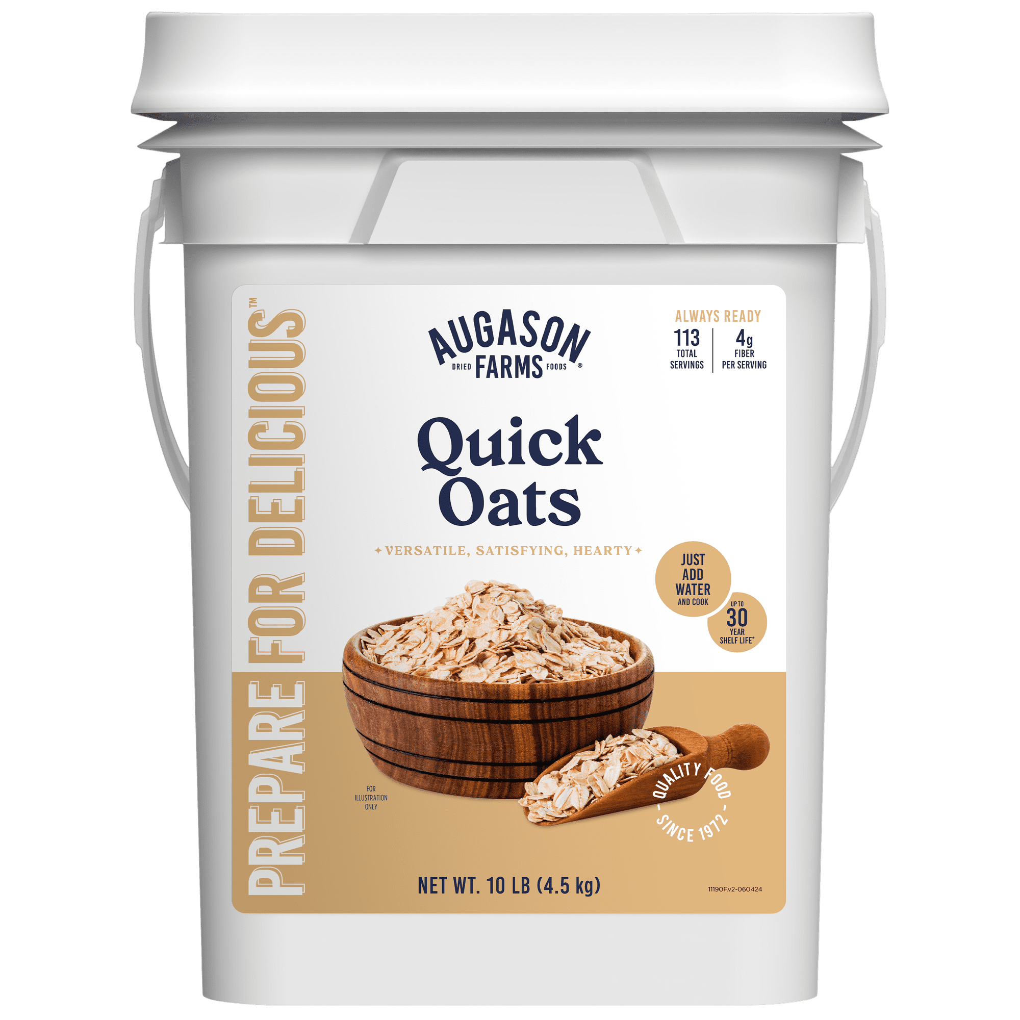 Quick Oats Emergency Food Supply, 113 Servings, 30 Year Shelf Life, 4 Grams of Fiber per Serving - Dehydrated Meals, Survival Food Camping Essentials, 4 Gallon Bucket, Just Add Water