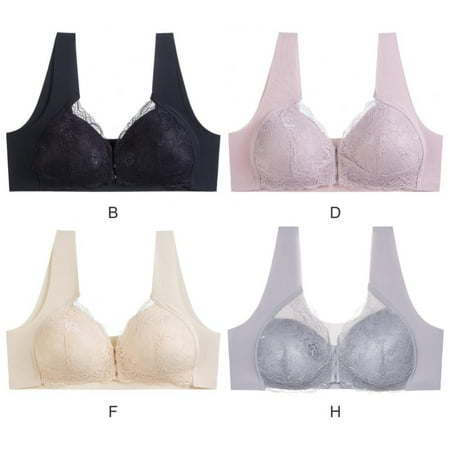 

Lace Bra Full Coverage Wireless Sleep Bras for Women Front Closure - Wide Shoulder Strap Bras for Comfort Push up Thin Soft Bra Plus Size M-5XL(4-Packs)