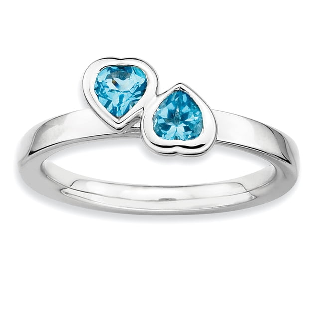 Sterling Silver Stackable Expressions Blue Topaz Double Heart Ring Size 6