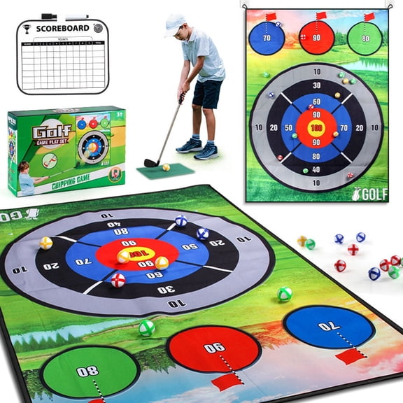 Golf Chipping Practice Mat Set with Training Stick, Indoor & Outdoor Hitting Mat for Adults, Kids, Family – Backyard, Office, Home Use,7888-28B
