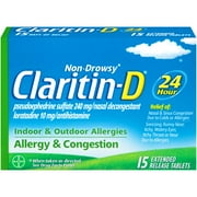 Claritin-D 24 Hour Non-Drowsy Allergy and Congestion Tablet, 15 Count