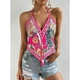 thumbnail image 5 of Women'S Floral Print Backless Halter Top Sleeveless Tie Knot Front - Crop Tops Red M, 5 of 8