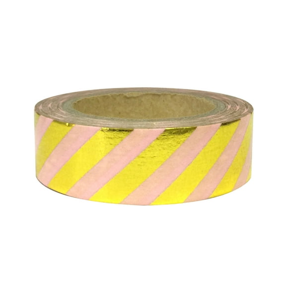Wrapables® Colorful Washi Masking Tape, Metallic Gold Diagonal Stripes on Pink